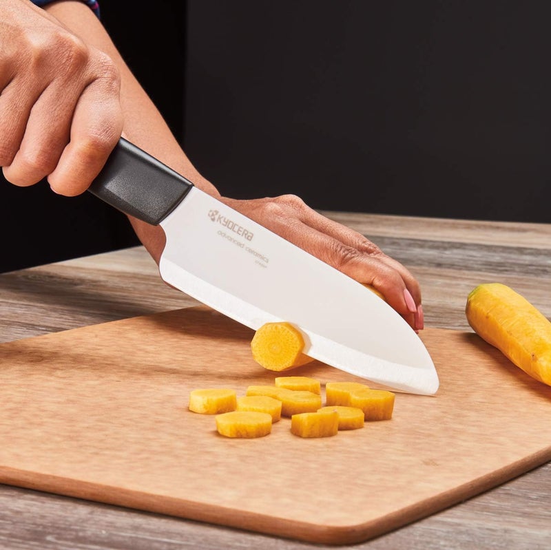 Kyocera’s Revolution 4-Piece Ceramic Knife Set: Ceramic Chef Knife For Your Cooking Needs, 7" Chef's Santoku, 5.5" Santoku, 4.5" Utility & 3" Paring Knives, Black/White - Image 5