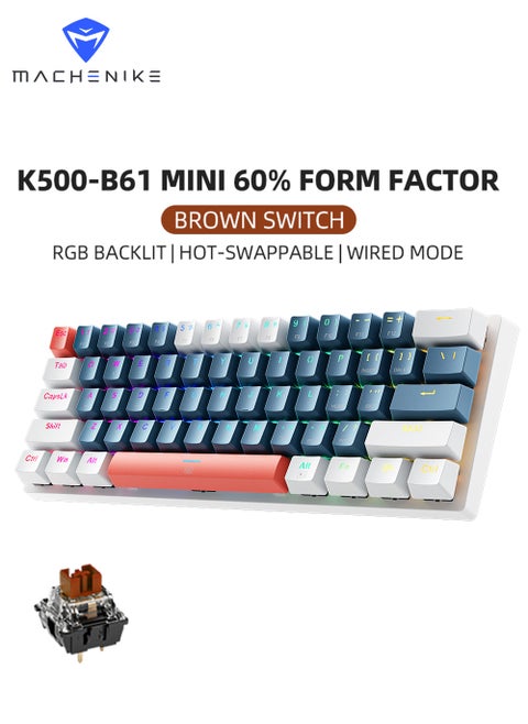 61 Keys Wired Gaming Keyboard Mini Mechanical Keyboard Hot-Swappable With Brown Switch RGB Backlit