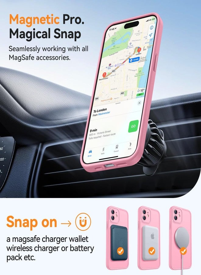 كانشن غطاء هاتف CANSHN المغناطيسي المتوافق مع iPhone 12 Mini (5.4 بوصة)، مُحسّن [حماية كاملة للكاميرا] [متوافق مع Magsafe] [شفاف غير لامع] غطاء حماية مقاوم للصدمات، وردي - Image 4