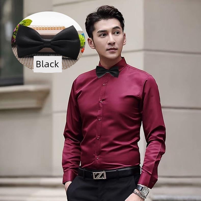 Brother group outfit best man shirt long-sleeved men's white slim-fit wedding dress plus size fat shirt - Image 3