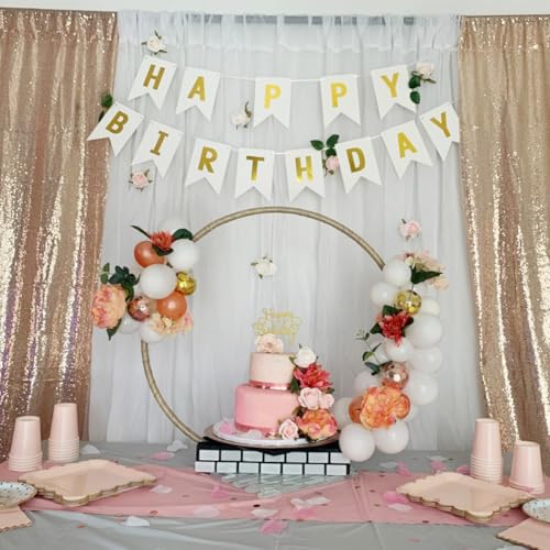 Blukey Happy Birthday Banner With Shiny Gold Letters, Swallowtail Design Hanging Signs Party Decorations (White) - Image 2