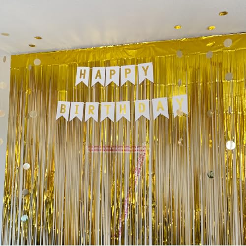 Blukey Happy Birthday Banner With Shiny Gold Letters, Swallowtail Design Hanging Signs Party Decorations (White) - Image 3