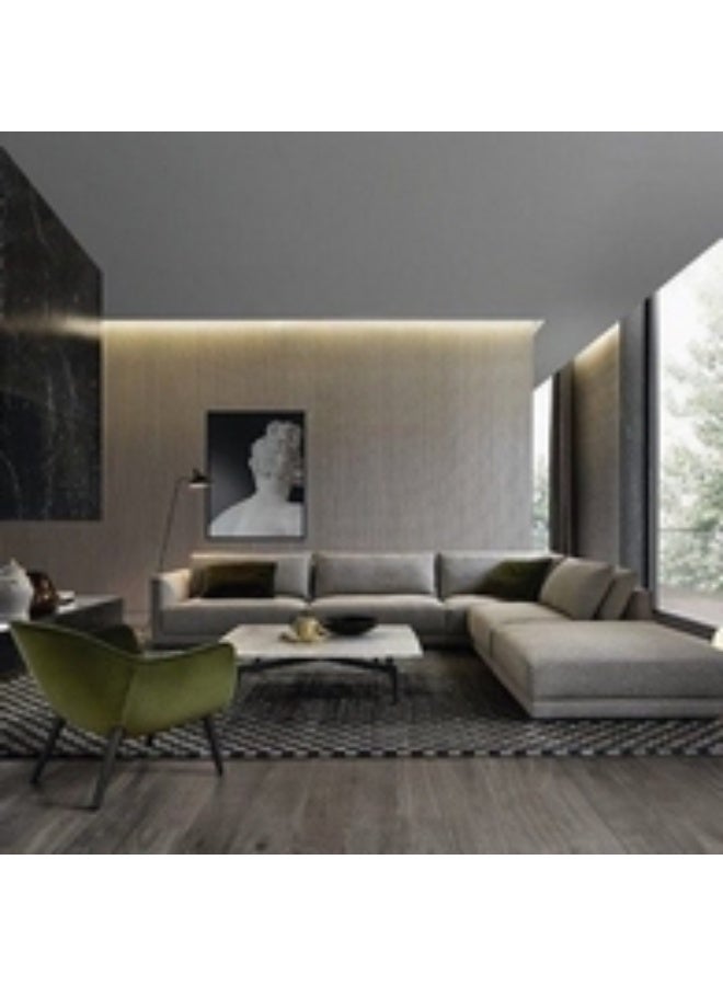 Homzmart Swedish Wood and Linen L-Shape Sofa - Grey - Image 2