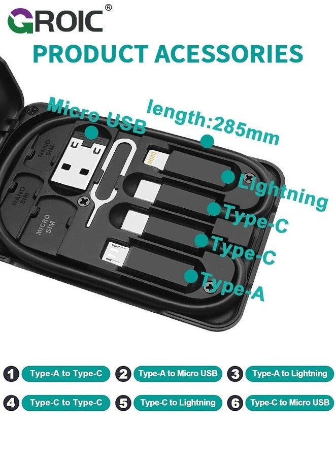 GROIC Multi Functional Compact Cable Card with USB-C & USB-A/Micro-USB/Light/OTG USB Adapter Kit Convertor Storage Box for Traveling Phone Pad Charging PC Computer Data Transfer  - Image 3