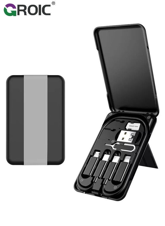Multi Functional Compact Cable Card with USB-C & USB-A/Micro-USB/Light/OTG USB Adapter Kit Convertor Storage Box for Traveling Phone Pad Charging PC Computer Data Transfer