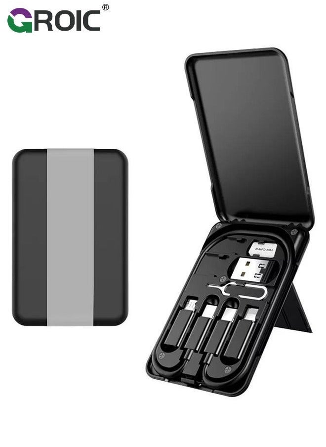 GROIC Multi Functional Compact Cable Card with USB-C & USB-A/Micro-USB/Light/OTG USB Adapter Kit Convertor Storage Box for Traveling Phone Pad Charging PC Computer Data Transfer  - Image 1