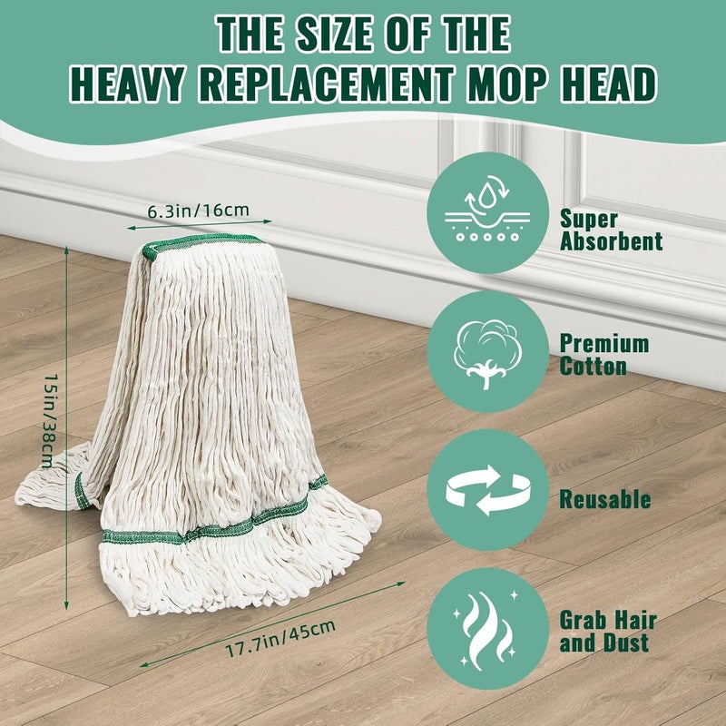 kCarpoly 20oz mop Head Replacement, 3 Pack Heavy Duty Industrial Cotton Looped End String Cleaning Mop Head Refills,Used for Home,Garage,Office and Kitchen,White mop Head Replacement - Image 2