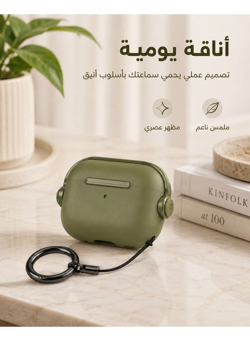 AirPods Pro 2 Stand Case, AirPods Pro 2 Case with Ring Holder Stand, Silicone Protective Cover for AirPods Pro 2, Shockproof Earbuds Case with Keychain, Wireless Charging Compatible Cover, Olive Green - Image 5