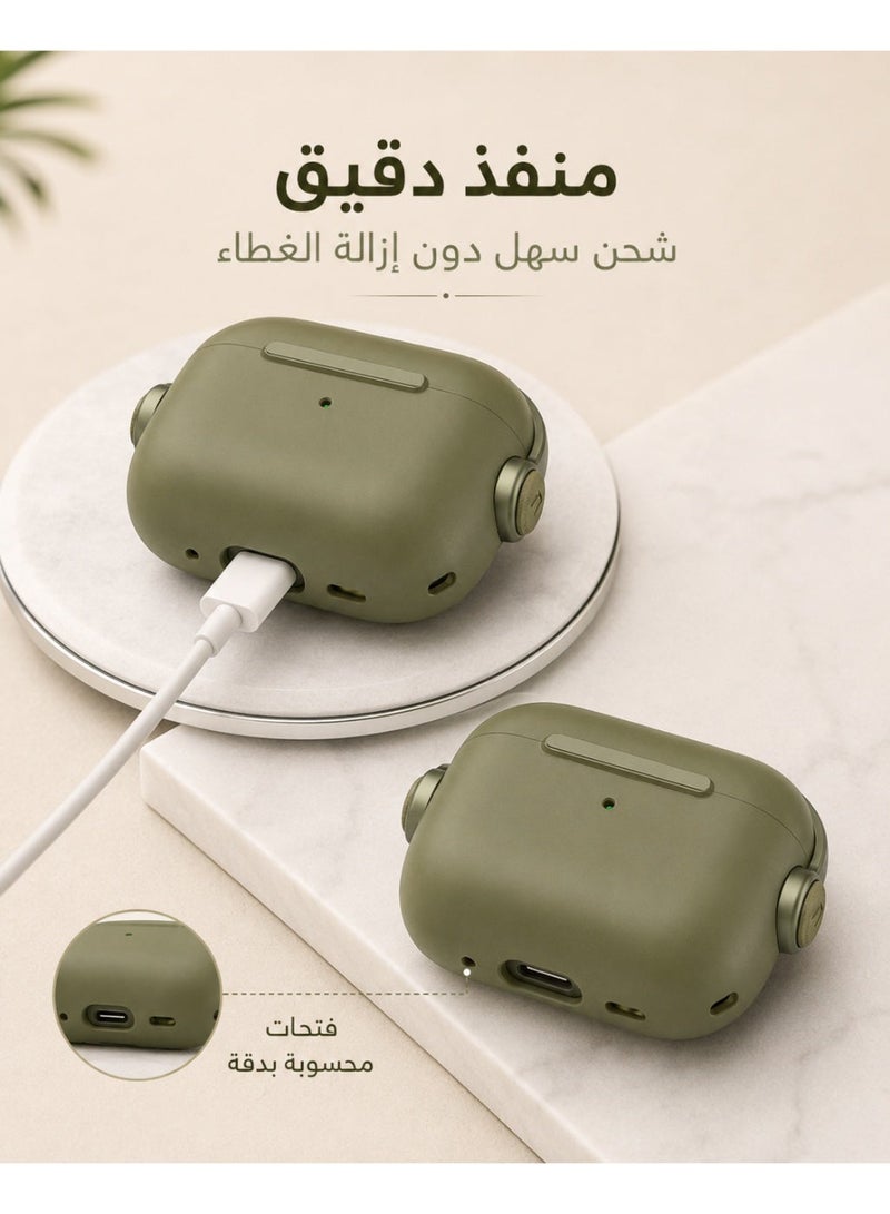 AirPods Pro 2 Stand Case, AirPods Pro 2 Case with Ring Holder Stand, Silicone Protective Cover for AirPods Pro 2, Shockproof Earbuds Case with Keychain, Wireless Charging Compatible Cover, Olive Green - Image 4