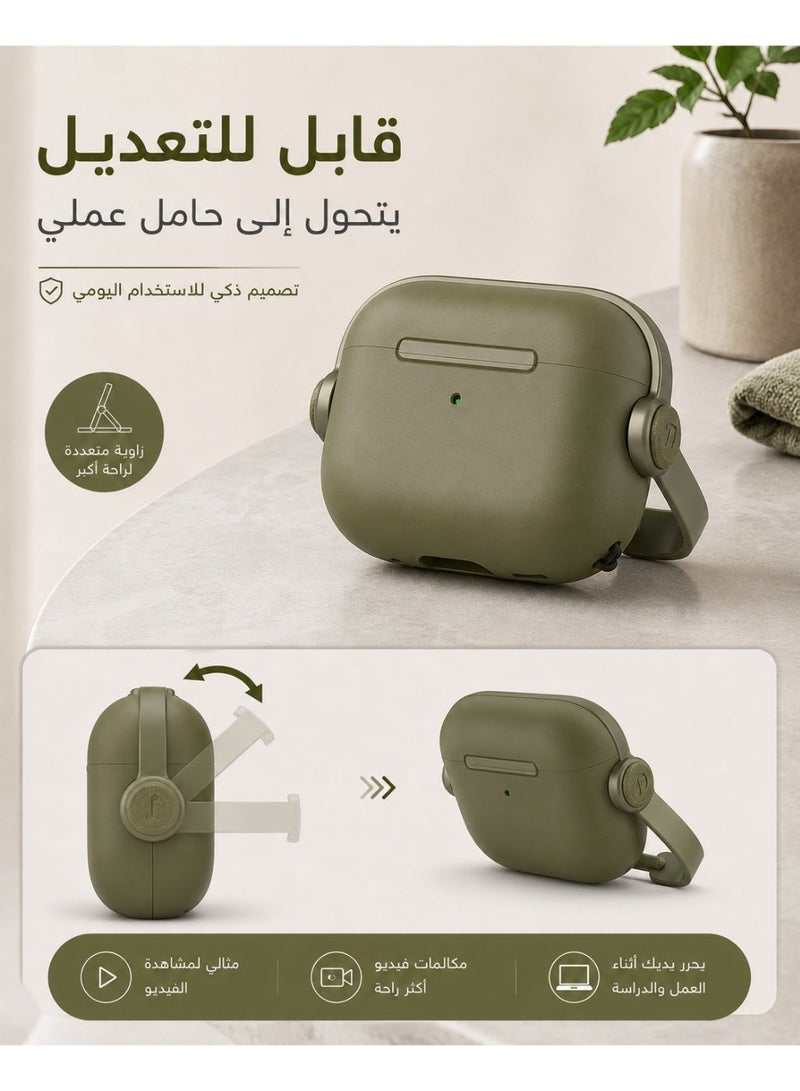 AirPods Pro 2 Stand Case, AirPods Pro 2 Case with Ring Holder Stand, Silicone Protective Cover for AirPods Pro 2, Shockproof Earbuds Case with Keychain, Wireless Charging Compatible Cover, Olive Green - Image 2