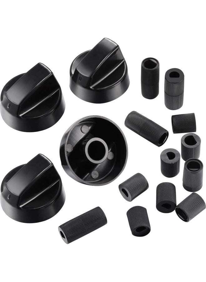 Jetec 4 Pack Black Control Knobs Replacement with 12 Adapters for Oven Stove Range Wide Application - Image 1