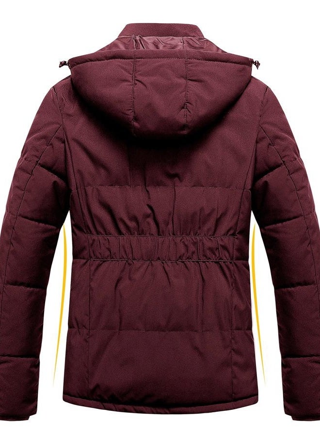 Pursky Women's Warm Winter Thicken Coat Waterproof Cropped Jackets Parka With Removable Hood, Burgundy, Large - Image 2