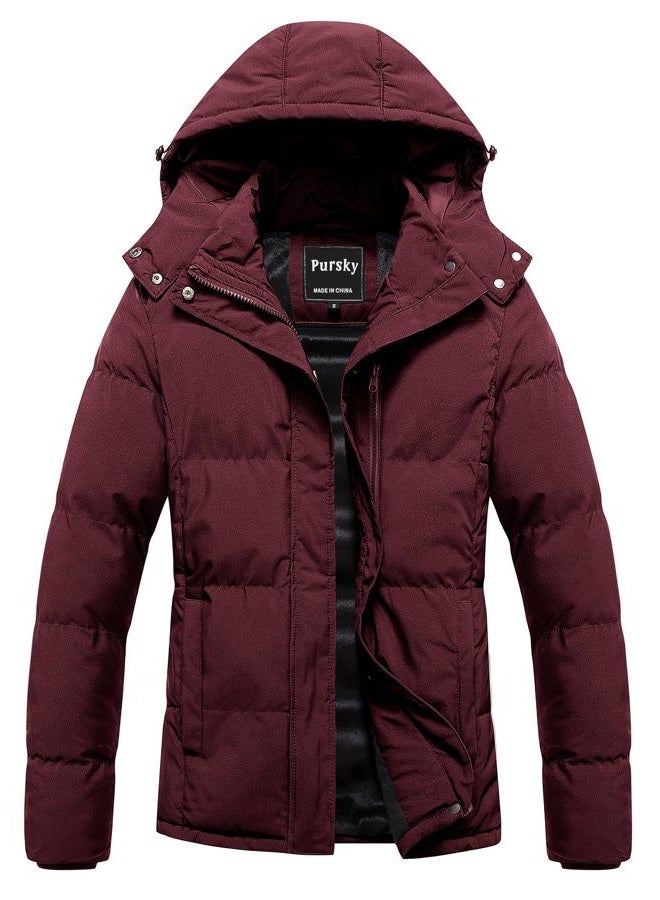 Pursky Women's Warm Winter Thicken Coat Waterproof Cropped Jackets Parka With Removable Hood, Burgundy, Large - Image 1