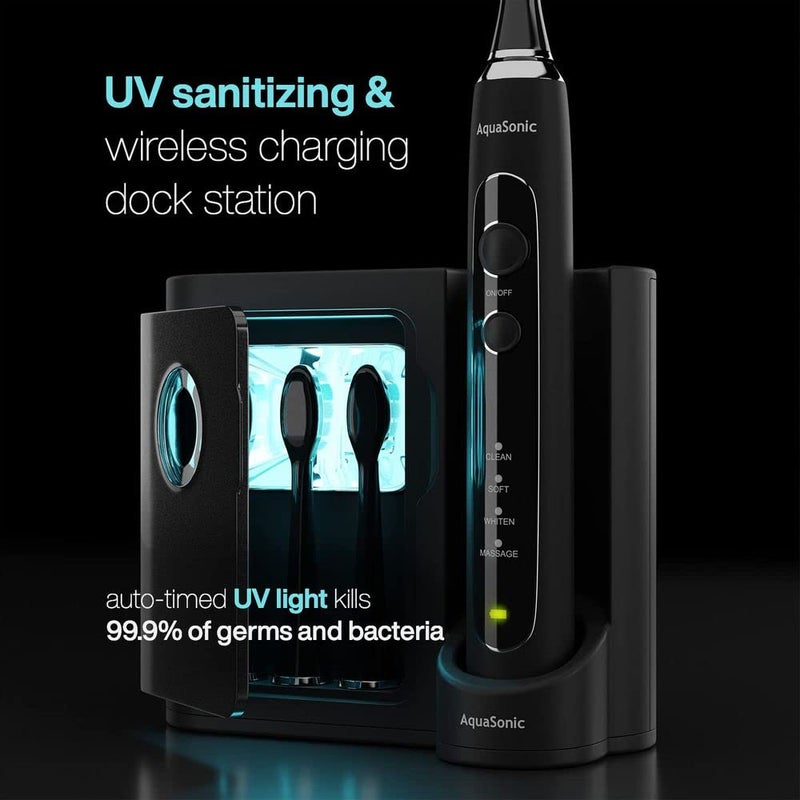 Aquasonic Black Series PRO – Ultra Whitening Toothbrush w UV Sanitizing Base – 5 Modes & Smart Timers – Premium Travel Case – Electric Toothbrush – ADA Approved Toothbrush - Image 4