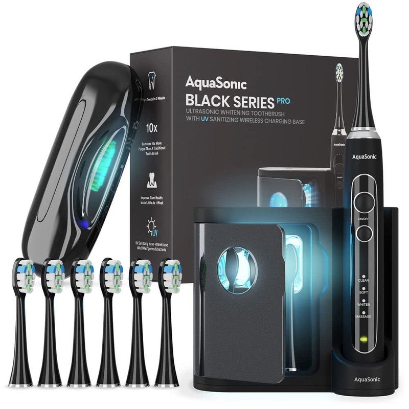 Aquasonic Black Series PRO – Ultra Whitening Toothbrush w UV Sanitizing Base – 5 Modes & Smart Timers – Premium Travel Case – Electric Toothbrush – ADA Approved Toothbrush - Image 1