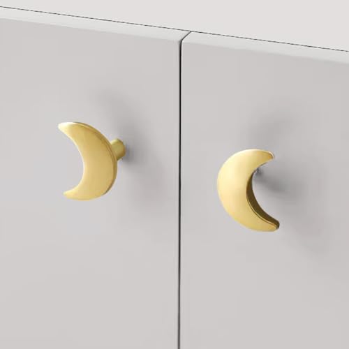 EHERDM 2Packs MoonShaped Cabinet Knob Brass Door Knobs Decorative Dresser Closet Handles Puller Cupboard Wardrobe Furniture Hardware for Home Kitchen Bedroom - Image 3