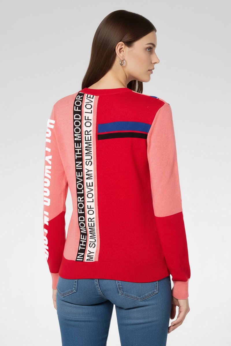 PINKO Women Crew Neck Graphic Print Sweater, Red - Image 4