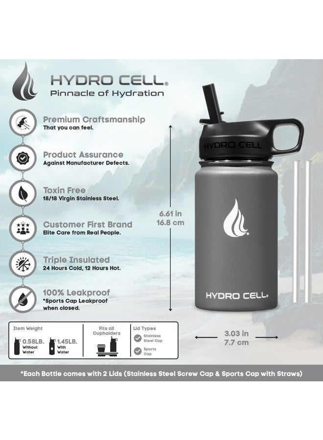 HYDRO CELL Stainless Steel Water Bottle w/Straw & Wide Mouth Lids (40oz 32oz 24oz 18oz) - Keeps Liquids Hot or Cold with Double Wall Vacuum Insulated Sweat Proof Sport Design (Graphite 14oz) - Image 4