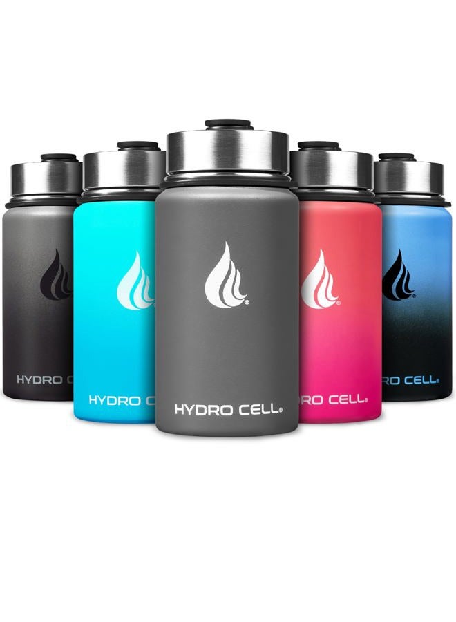 HYDRO CELL Stainless Steel Water Bottle w/Straw & Wide Mouth Lids (40oz 32oz 24oz 18oz) - Keeps Liquids Hot or Cold with Double Wall Vacuum Insulated Sweat Proof Sport Design (Graphite 14oz) - Image 1