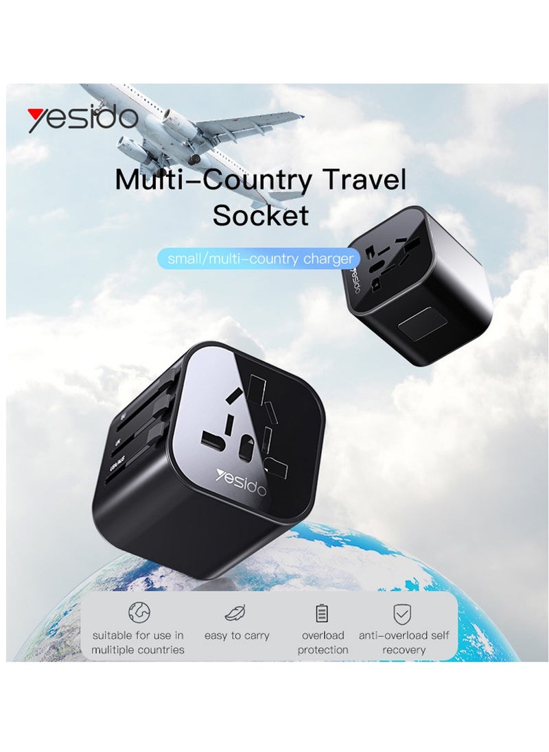 Yesido Yesido MC09 Universal Adapter Worldwide Charger for UK/EU/US/AUS Plugs Over - Black  - Image 2