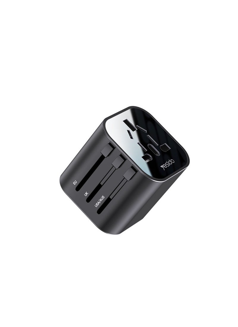 Yesido Yesido MC09 Universal Adapter Worldwide Charger for UK/EU/US/AUS Plugs Over - Black  - Image 1