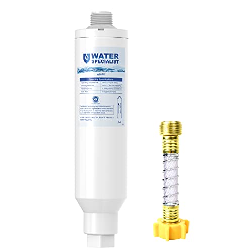 Waterspecialist فلتر مياه واتر سبيشاليست RV المتصل، معتمد من NSF، يقلل من الكلور، والطعم السيئ والرائحة، والصدأ، والتآكل، والرواسب، والعكارة، مخصص لـ RVs، عبوة واحدة من فلتر المياه مع واقي الخرطوم - Image 1