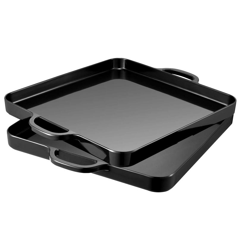 HSDT Square Serving Trays with Handles Melamine Black 125x125 Inch Spill Proof Kitchen Eating Trays Set of 2 for Cafeteria Cafe Food Appeizer Dessert Snack Dinner Lunch BreakfastTR1602