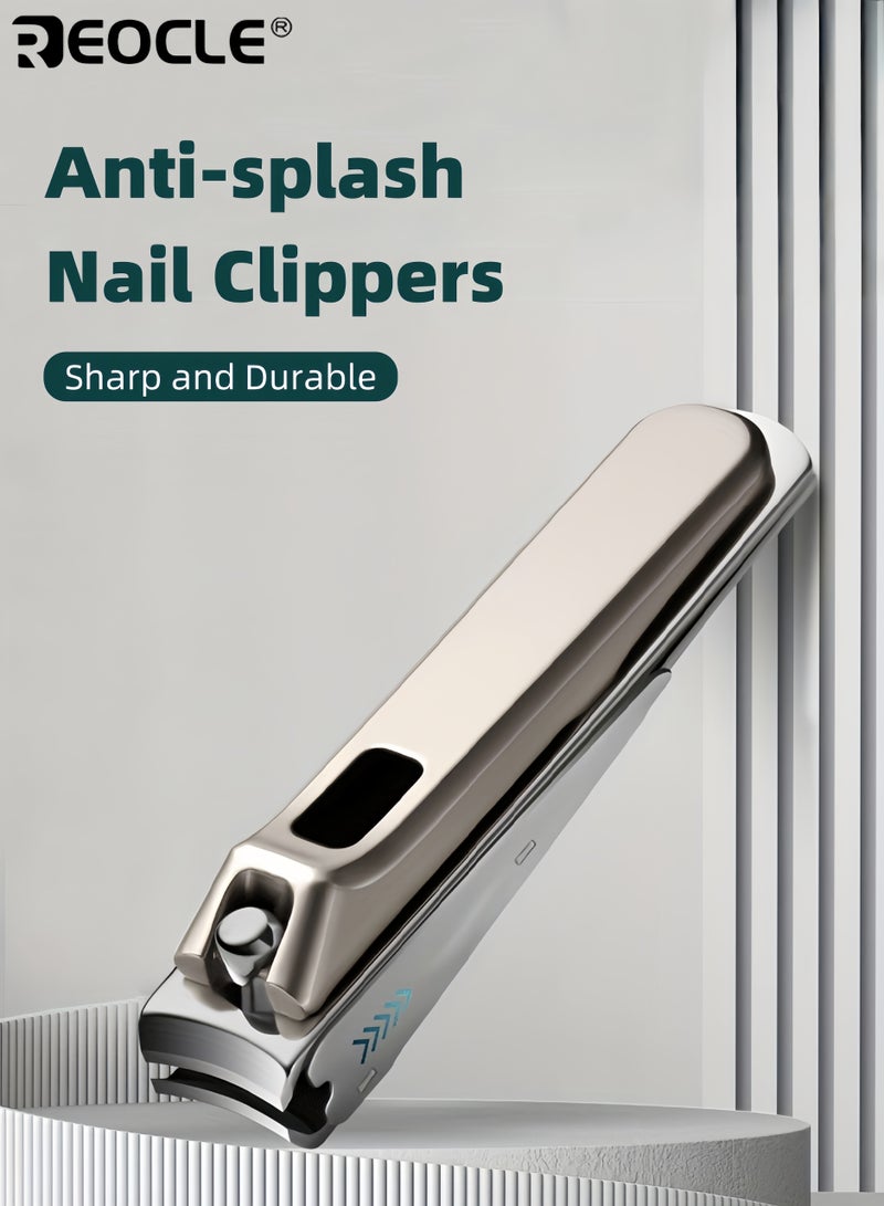 REOCLE Anti Splash Nail Clippers Sharp Edge Fingernail and Toenail Clipper Cutter Thick Nail Trimmer Stainless Steel Toenail Clipper for Men Women - Image 1