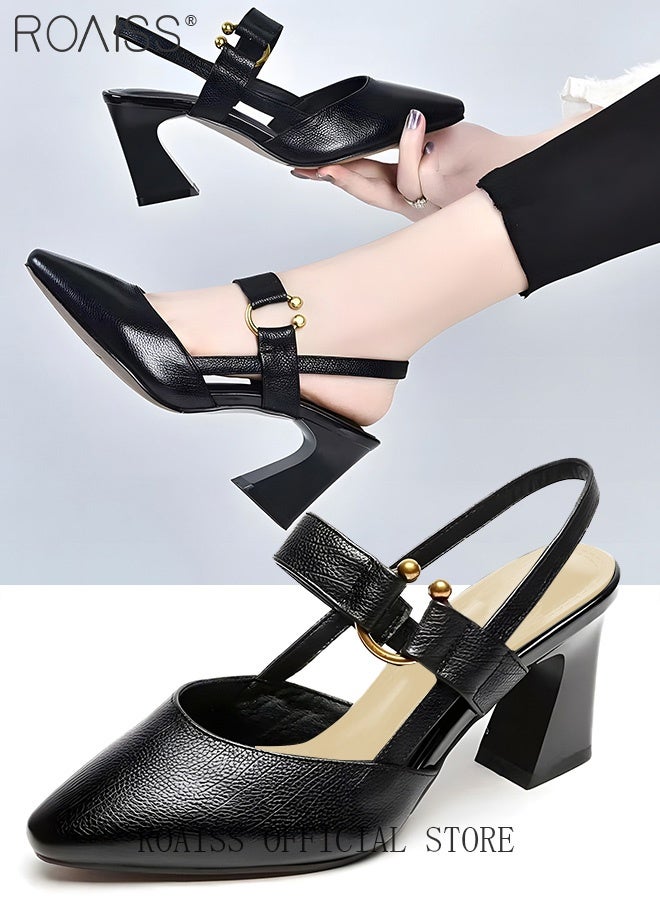 roaiss Fashion Woman Office Lady Shoes Sandals Women's Summer Pointy Chunky Shoes Large Size Sandals - Image 2