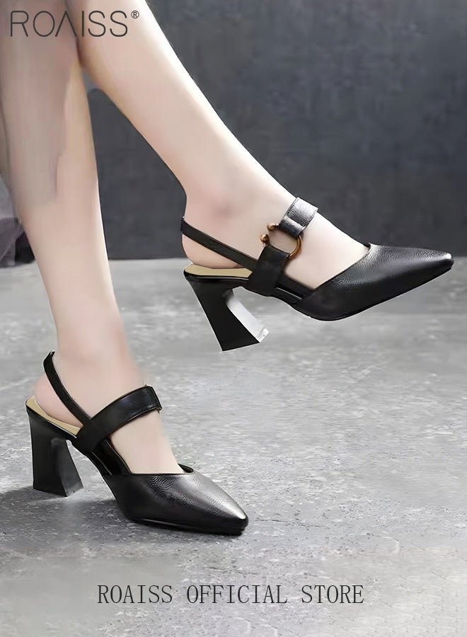 roaiss Fashion Woman Office Lady Shoes Sandals Women's Summer Pointy Chunky Shoes Large Size Sandals - Image 1