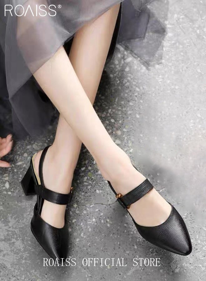 رويس صنادل نسائية صيفية مدببة وسميكة، صنادل كبيرة الحجم، أحذية مكتب أنيقة للسيدات - Image 2