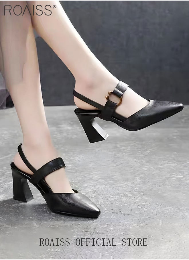 roaiss Fashion Woman Office Lady Shoes Sandals Women's Summer Pointy Chunky Shoes Large Size Sandals  - Image 5