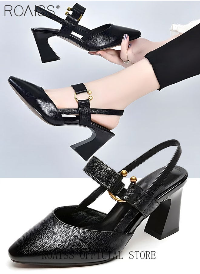 roaiss Fashion Woman Office Lady Shoes Sandals Women's Summer Pointy Chunky Shoes Large Size Sandals  - Image 1