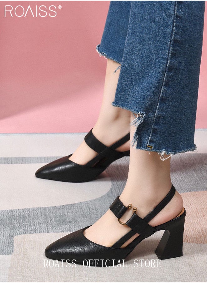 roaiss Fashion Woman Office Lady Shoes Sandals Women's Summer Pointy Chunky Shoes Large Size Sandals  - Image 2