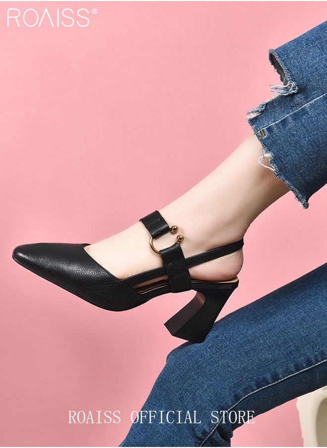 roaiss Fashion Woman Office Lady Shoes Sandals Women's Summer Pointy Chunky Shoes Large Size Sandals  - Image 4
