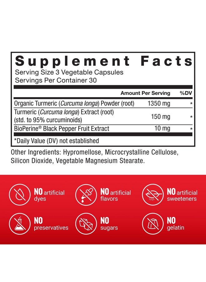 FORCE FACTOR Turmeric Curcumin Supplement with Black Pepper, Joint Support Supplement with BioPerine for Enhanced Absorption, No Gelatin, Non-GMO, 90 Capsules - Image 5