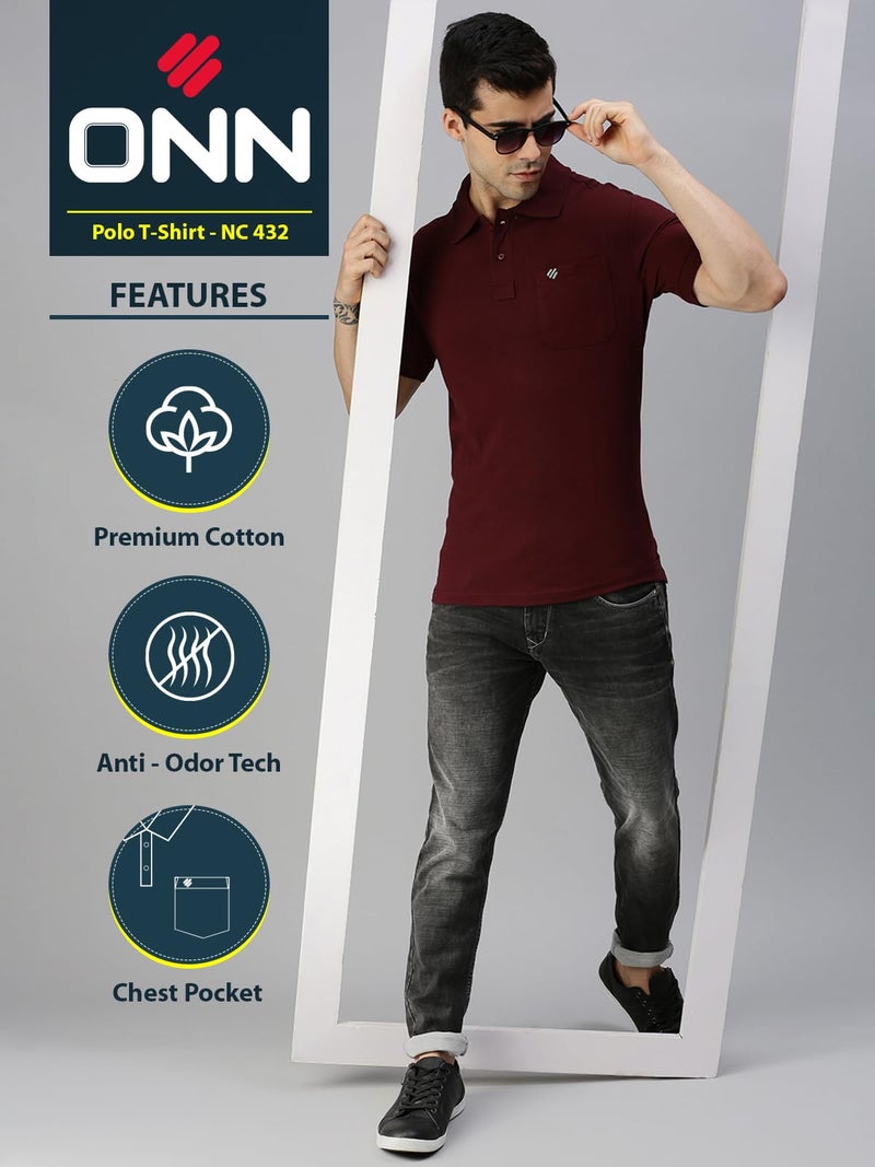ONN Men's Coffee Half Sleeves Polo Collar T-Shirt with Pocket(Size : XX-Large) - Image 2