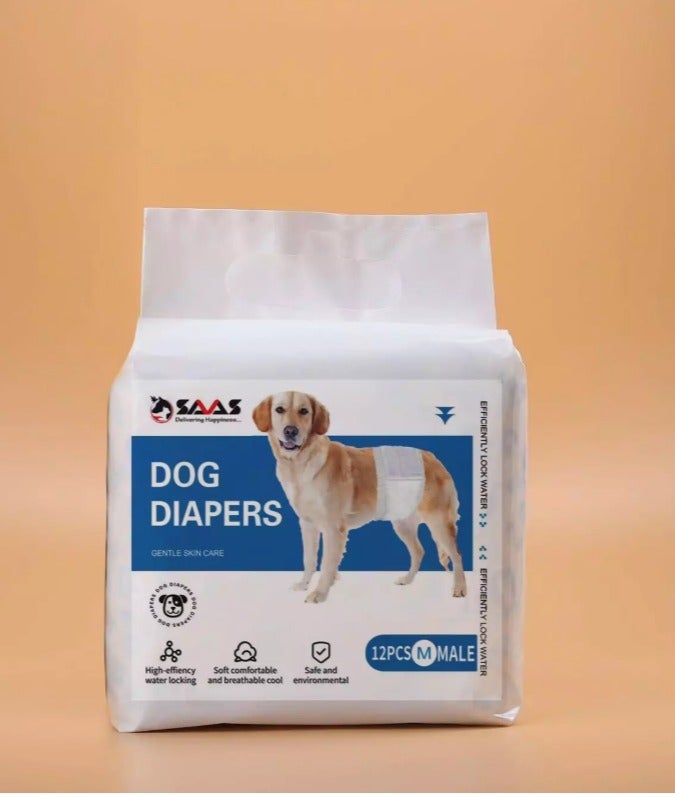 SAAS Male Dog Diapers Medium Size 12pcs – Disposable Dog Belly Bands for Male Dogs - Image 1