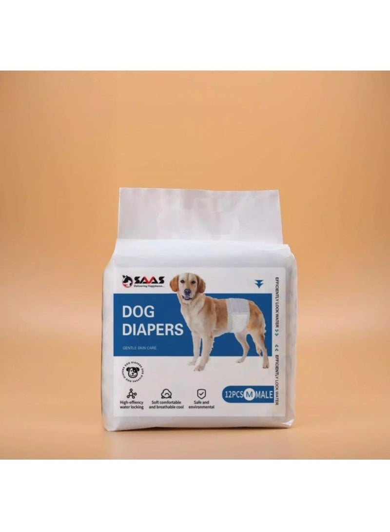 SAAS Male Dog Diapers Medium Size 12pcs – Disposable Dog Belly Bands for Male Dogs - Image 2