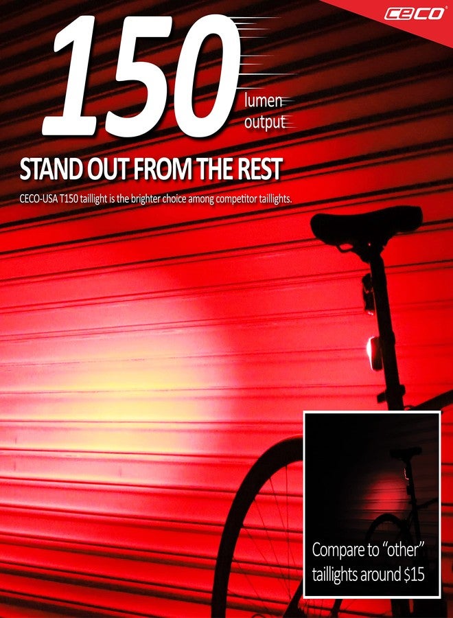 CECO-USA: 150 Lumen Super Bright USB Rechargeable Bike Tail Light - IP67 Waterproof, FL-1 Impact Resistant - Pro Grade Quality Bike Tail Light - Red Bicycle Back Light - Image 2