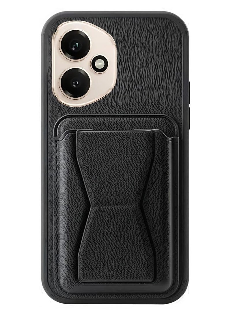 Leather Case Compatible for HONOR 400 5G Shockproof Leather Back Card Storage & case built-in Stand PU leather for a stylish look, comfortable grip (Black)
