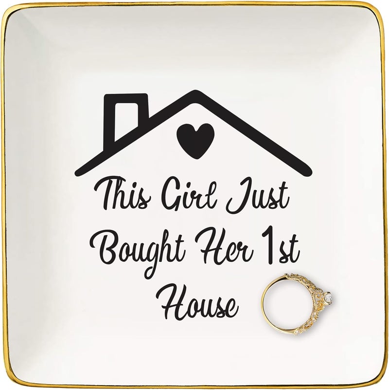NZY Happy New Home Gift,Congrats Gifts Realtor to Homeowner-First Time Housewarming Present-New Home Owners Present for Woman-Jewelry Tray Trinket Holder Ring Dish-Just Bought Her 1st House - Image 1