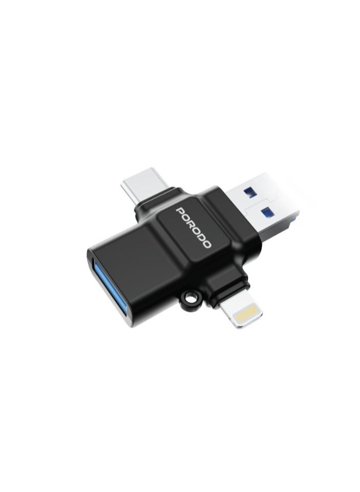 3-in-1 OTG Adapter & TF Card Reader /USB 3.0 / Lightning/ Type-C/USB 2.0/ Fast Data Transfer / Plug & Play / Multi-Interface OTG Adapter for Work, Travel, or Everyday Use - Black