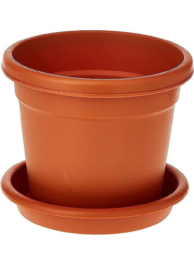 Cosmoplast Round Flower Pot With Tray 6 Inch Terracotta - Image 1