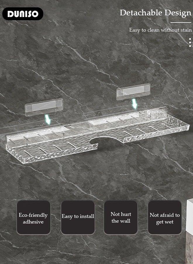 Acrylic Bathroom Shelf Over The Faucet, Plastic Over Sink Shelf Bathroom Wall Mounted, No dilling Bathroom Sink Shelf Over Faucet, Adhesive bathroom shelves for Bathroom Kitchen