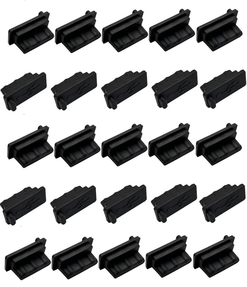 Piplus Pi+® (PiPlus®) USB A Type Female Port Cover Caps - Silicone USB Port Plugs Dust Cover Protect USB Ports from Dust and Oxidation Compatible with USB Type A Female Interface -25 Units -Black - Image 1