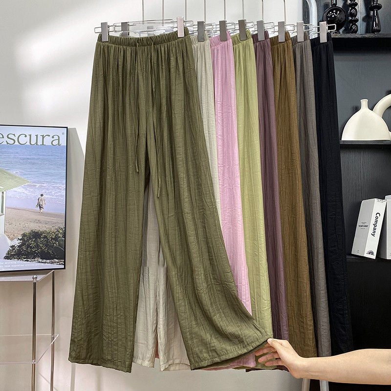 Vintage Tencel Textured Pleated Cool Ice Silk Wide-Leg Pants for Women, Loose Straight Slimming Draped Sun-Protective Casual Pants for Summer Black - Image 4