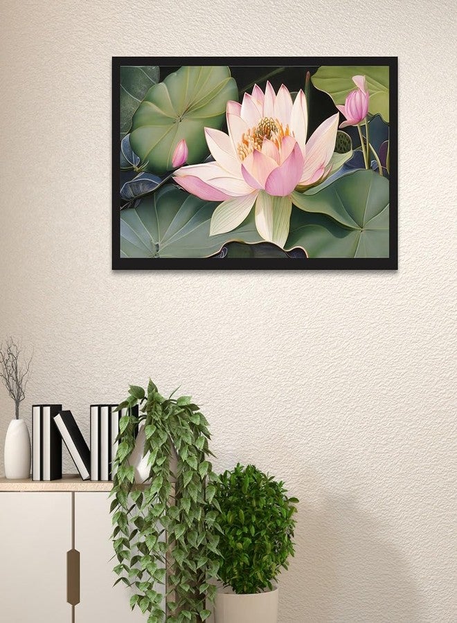DEKORSTATION Beautiful Painting of Lotus Flowers | Vastu Painting for Home and Office Décor | Flower Paintings for Living Room | Elegant Floral Lotus Painting | Size: 12x24 Inch (FF_870DS) - Image 1