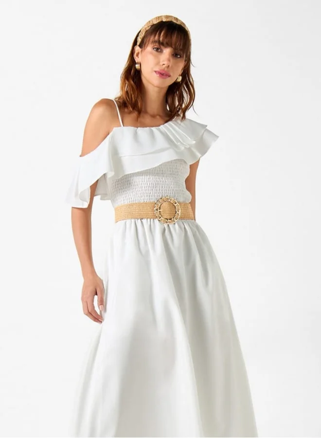 2Xtremz 2Xtremz Solid Off Shoulder A-line Dress with Pockets