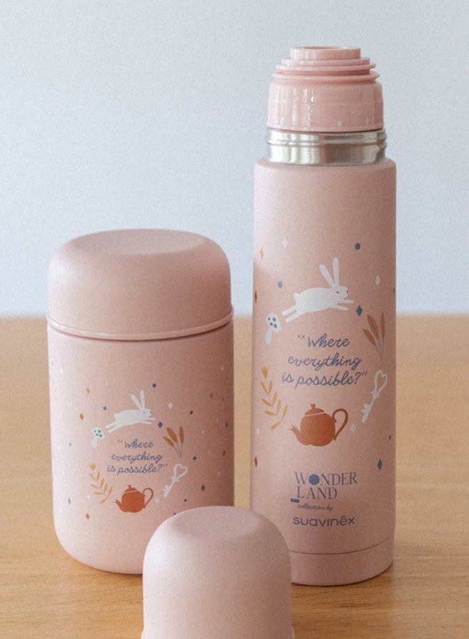 SUAVINEX ترمس طعام الأطفال للأطعمة الساخنة والباردة 100% من الفولاذ المقاوم للصدأ مع غطاء محكم للسفر زجاجة وحافظة طعام للأطفال 0M+ 400 مل وردي - Image 4